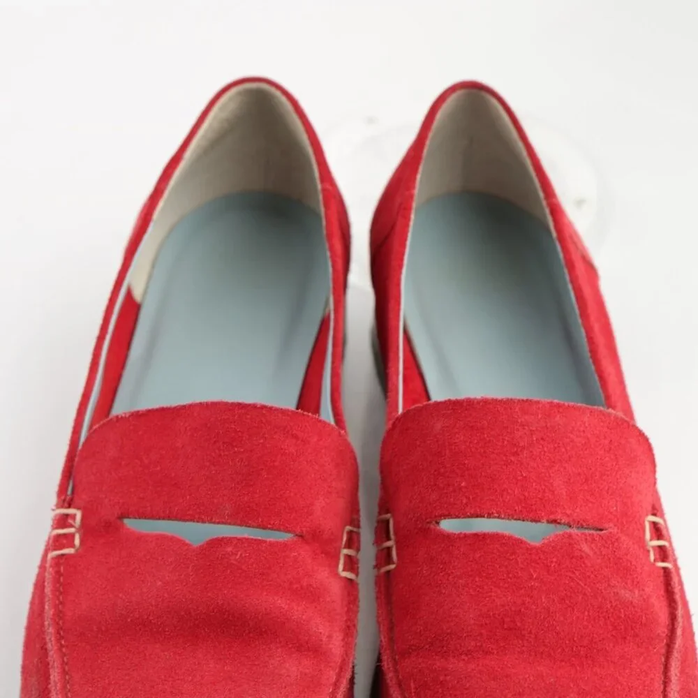Frances Valentine Womens Penny Loafer Size 6 Red Suede Slip On Shoe Cutout Flats